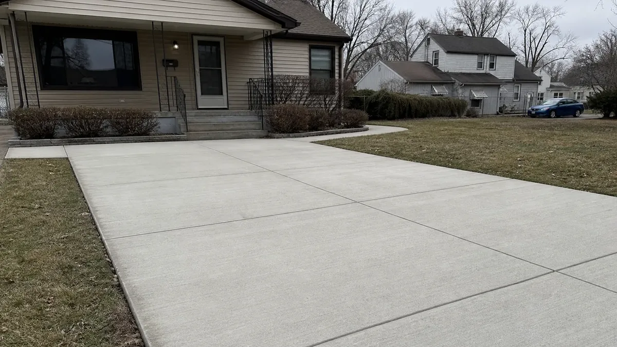 Finished dry concrete entry walk and driveway South Bend Indiana St Joseph County Michiana residential broom finish
