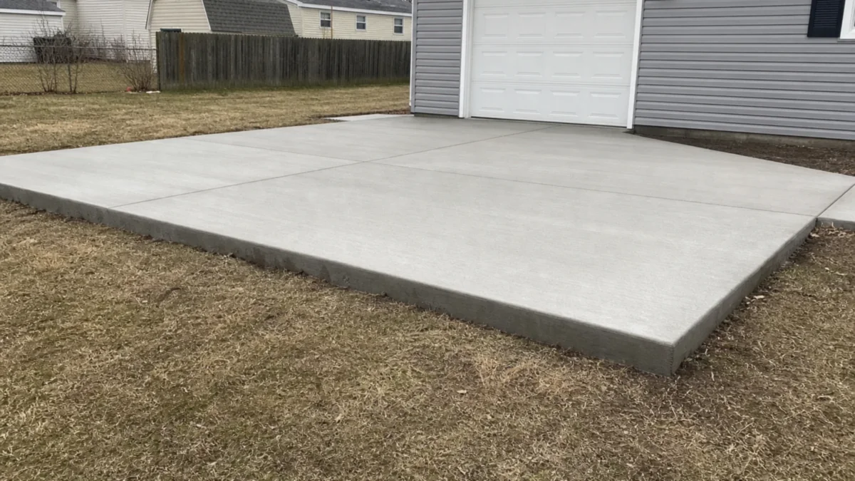 New broom-finished concrete slab in South Bend Indiana with clean control joints and finished edges
